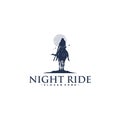 Female Woman Cowboy Riding Horse Silhouette at Night