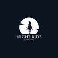 Female Woman Cowboy Riding Horse Silhouette at Night Royalty Free Stock Photo