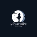 Female Woman Cowboy Riding Horse Silhouette at Night Royalty Free Stock Photo