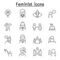 Female, woman, feminist, womenÃ¢â¬â¢s day icons set in thin line style