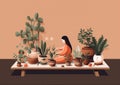 woman botanist entrepreneur caucasian interior hobby indoor pot houseplant florist gardener flower. Generative AI. Royalty Free Stock Photo