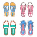 Female, women sneakers set in cartoon style. Hand drawn casual shoes icon. Vector illustration isolated on a white Royalty Free Stock Photo