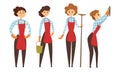 Female Worker of Cleaning Service in Apron with Different Tools Collection, Housewife Doing Everyday Domestic Routine