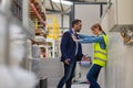 Female worker in manufactury feeling vulnerable and intimidated by superior manager, forced touching at workplace Royalty Free Stock Photo