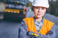 Female worker road construction Royalty Free Stock Photo