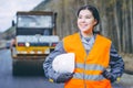 Female worker road construction Royalty Free Stock Photo