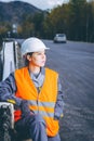 Female worker road construction Royalty Free Stock Photo