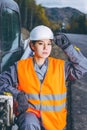 Female worker road construction Royalty Free Stock Photo