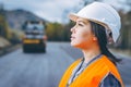 Female worker road construction Royalty Free Stock Photo