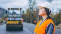 Female worker road construction Royalty Free Stock Photo