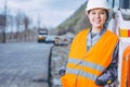 Female worker road construction Royalty Free Stock Photo