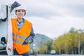 Female worker road construction