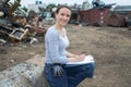 Female worker in scrapyard Royalty Free Stock Photo