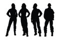 Female worker silhouette set vector on a white background. Mechanic women with anonymous faces. Girl mechanic model wearing