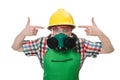 Female worker wearing coverall and gas mask Royalty Free Stock Photo