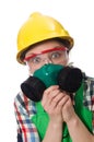 Female worker wearing coverall and gas mask Royalty Free Stock Photo