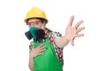 Female worker wearing coverall and gas mask Royalty Free Stock Photo