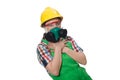 Female worker wearing coverall and gas mask Royalty Free Stock Photo