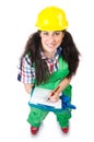 Female workman in green overalls isolated on white Royalty Free Stock Photo