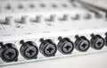 Female XLR connectors from a sound mixer Royalty Free Stock Photo