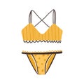 Female yellow striped underwear. Women fashion lingerie with bra and panties. Brassiere with crosswise straps on back