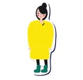 Female in yellow winter coat. Lifestyle fashion girl sticker in artistic hand drawn style