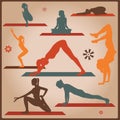 Female yoga asana silhouettes