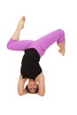 Female yoga model posing in headstand splits Upavi