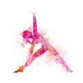 Female in yoga pose with hand painted watercolour splatter design