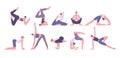 Female yoga, stretch training characters. Therapy meditation, health and mind balance sport practice. Fitness activities