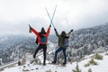 Successful summit climb of female climbers Royalty Free Stock Photo