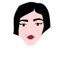 Young european face simple illustration of female . young woman with black short hairstyle illustration