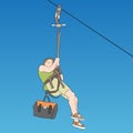 Female zip line rider side view Royalty Free Stock Photo