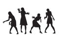 Female Zombie standing and reaching hand in Silhouette style.