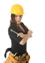 Femalecarpenter builder tool belt hard hat Royalty Free Stock Photo