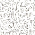 Females shoes,boots seamless pattern.Outline