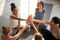 Females before start workout greeting each other giving high fiv Royalty Free Stock Photo