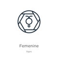 Femenine icon. Thin linear femenine outline icon isolated on white background from signs collection. Line vector sign, symbol for