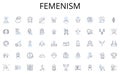 Femenism line icons collection. Creativity, Advancement, Piering, Breakthrough, Progression, Inventiveness