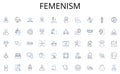 Femenism line icons collection. Cohesion, Collaboration, Unity, Communication, Strategy, Creativity, Innovation vector