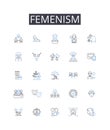 Femenism line icons collection. PlayStation, Xbox, Nintendo, Gaming, Entertainment, Console, Controller vector and