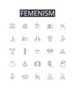 Femenism line icons collection. Women's rights movement, Gender equality, Women's liberation