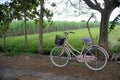 Feminine bikes are parked on rural roads Royalty Free Stock Photo