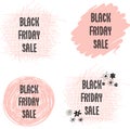 Feminine Black Friday Sales Banner Set Vector. Handwritten typography on dots, circles, scribbles in pink for