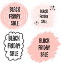 Feminine Black Friday Sales Banner Set Vector. Handwritten typography on dots, circles, scribbles in pink for