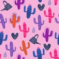 Feminine cactus succulents seamless pattern with colorful nursery pink background for fashion textile wrapping and print. Vector Royalty Free Stock Photo