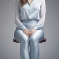 Feminine Curves: Stylish Woman In Blue Pants And White Shirt Royalty Free Stock Photo