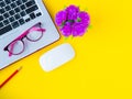 Feminine desk workspace with office accessories Royalty Free Stock Photo