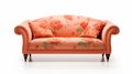 Feminine Elegance: Orange Floral Couch On White Background