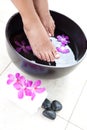 Feminine feet in foot spa bowl